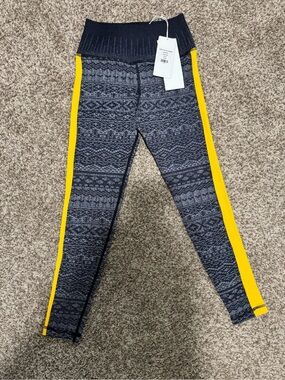 High-Waist Navy Leggings with Yellow Side Stripe (matching top available)